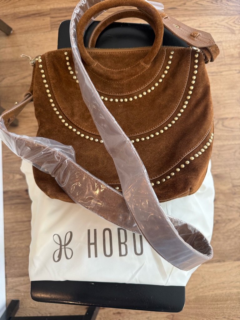 Hobo Chestnut Suede Studded Hobo Bag